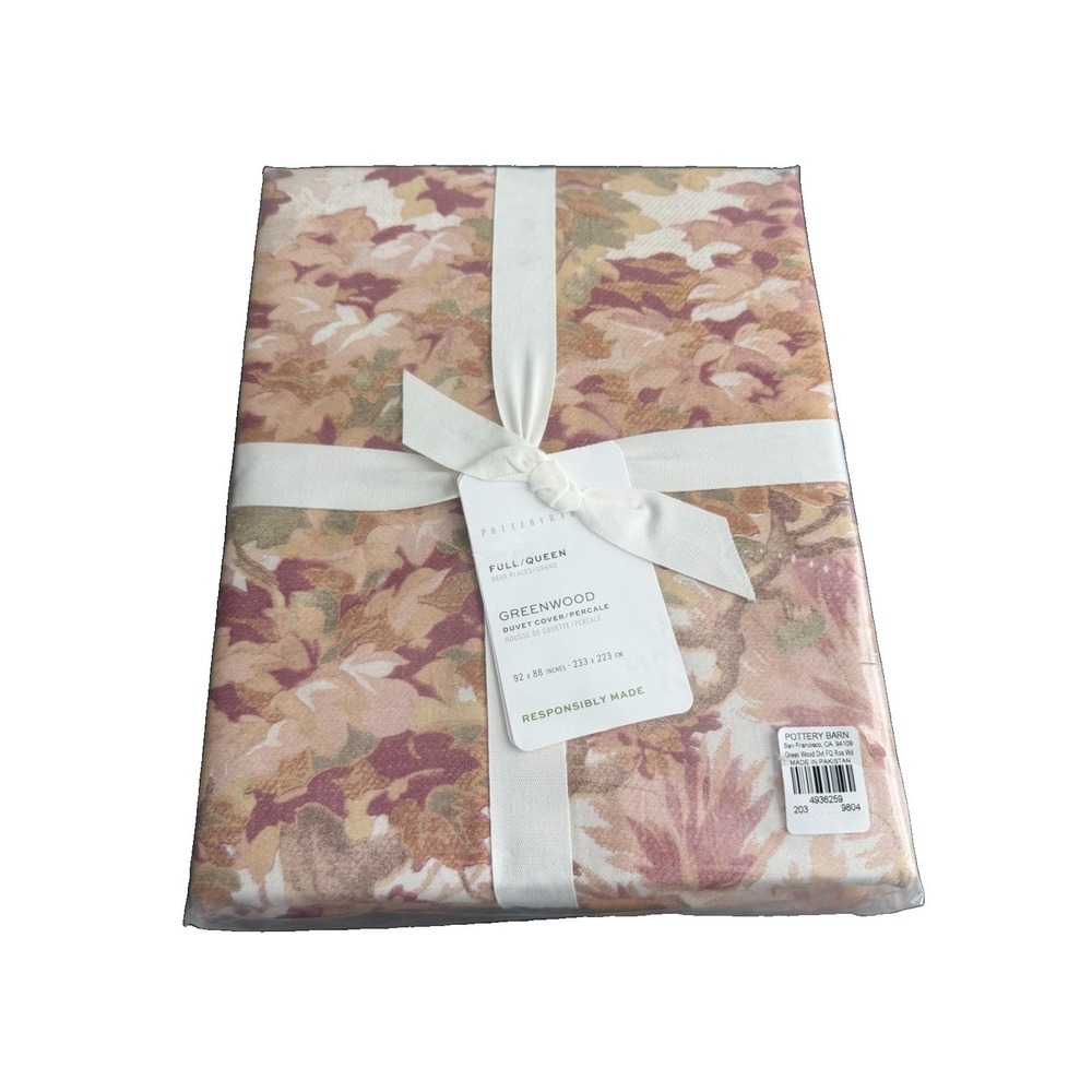 Pottery Barn Greenwood Rosewood Percale FULL QUEEN Duvet Cover